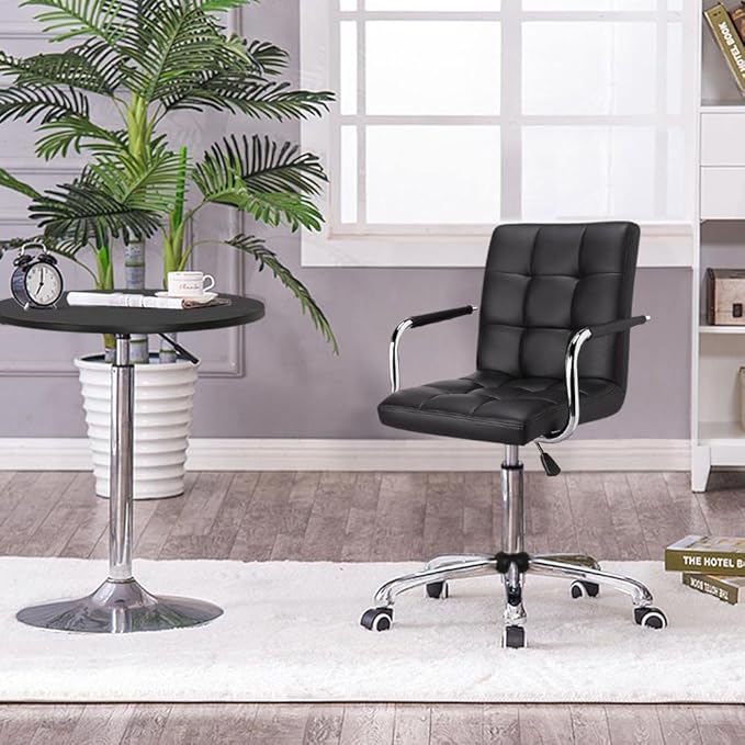 Yaheetech Desk Chair - Office Chair with Arms/Wheels for Students Swivel Faux Leather Home Computer Black - LeafyLoom