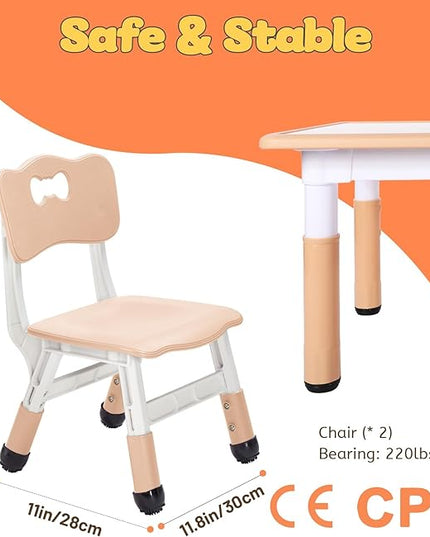 FUNLIO Adjustable Kids Chair (2pcs), 3 Level Height Adjustable Toddler Chair for Ages 3-8, Sturdy Child Chair with Maximum Bearing 220lbs, for Classrooms/Daycares/Homes, CPC & CE Approved - Natural - LeafyLoom