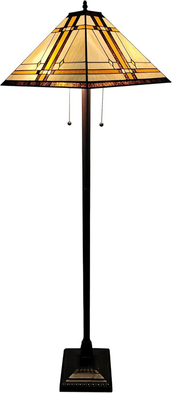 Amora Tiffany Floor Lamp Torchiere - Vintage Standing Light Floor Lamp - 61” Tall Floor Stained Glass Lamp - Tiffany Floor Lamps for Living Room - LeafyLoom