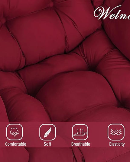 Welnow Lazy Chair with Ottoman, Modern Lounge Accent Chair with Armrests and a Side Pocket, Leisure Upholstered Sofa Chair Set, Reading Chair with Footrest for Small Space, Burgundy - LeafyLoom