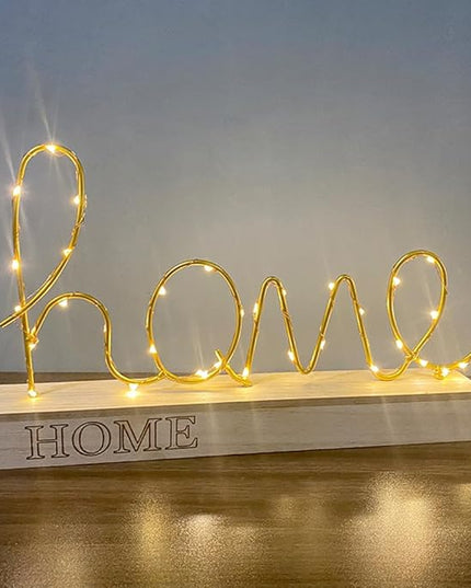 GUOCHENG home Alphabet Letter Light Battery Operated LED Table Lamps home Romantic Decorative Mood Lights Starry String Night Light, Wedding Christmas Bedroom Decor(Metal home) - LeafyLoom