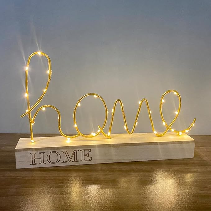 GUOCHENG home Alphabet Letter Light Battery Operated LED Table Lamps home Romantic Decorative Mood Lights Starry String Night Light, Wedding Christmas Bedroom Decor(Metal home) - LeafyLoom