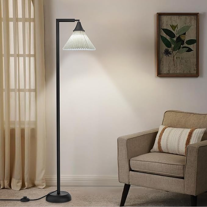 Floor Lamp for Living Room, Bendable Head Linen Shade Floor Lamps, 3 Color Temperature Footswitch Stand Light, Modern Pole Lamp for Living Room Bedroom, 9W Bulb Included - LeafyLoom