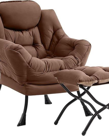 Cozy Lazy Chair and Ottoman, Large Contemporary Accent Lounge Chair Set, Leisure Upholstered Reading Armchair for Bedroom, Living Room, Dorm Rooms, Office - LeafyLoom