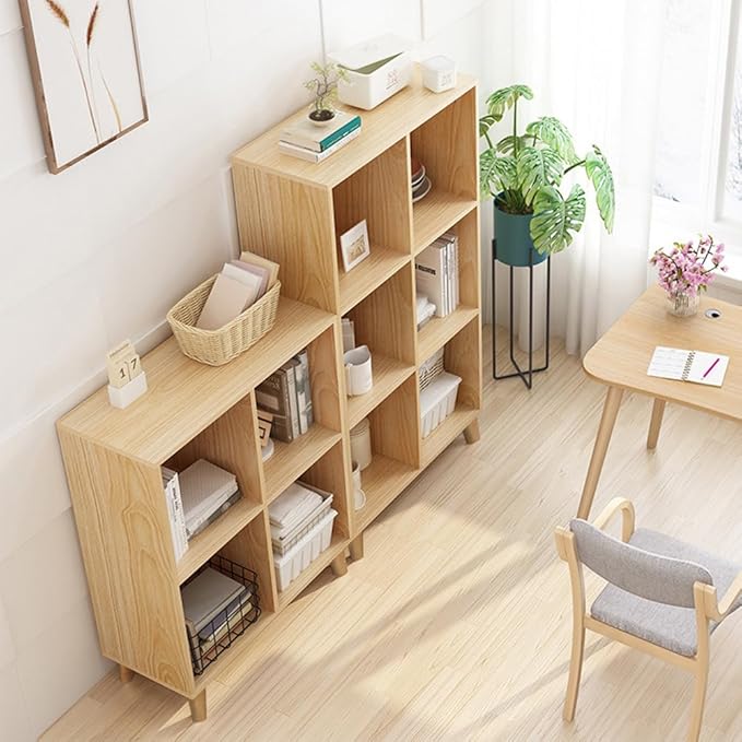 IOTXY Open Cube Low Bookcase - 3-Tier Freestanding Storage Display Cabinet Organizer with Legs for Home Office, 7-Cubes Open Shelf Short Bookshelf, Oak - LeafyLoom