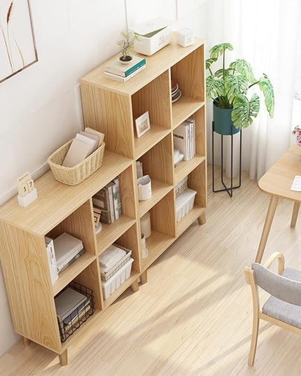 IOTXY Open Cube Low Bookcase - 3-Tier Freestanding Storage Display Cabinet Organizer with Legs for Home Office, 6-Cubes Open Shelf Short Bookshelf, Oak - LeafyLoom