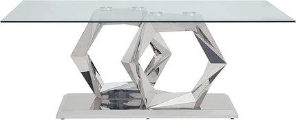 NicBex Dining Table Contemporary Kitchen Table Farmhouse Rustic Dining Table, Clear Glass & Stainless Steel Rectangular Dining Table, Easy Assembly, Clear + Silver - LeafyLoom