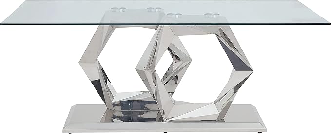 NicBex Dining Table Contemporary Kitchen Table Farmhouse Rustic Dining Table, Clear Glass & Stainless Steel Rectangular Dining Table, Easy Assembly, Clear + Silver - LeafyLoom