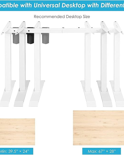Electric, Single Motor Height Adjustable 2 Button Controller, Table Base for Work Home Office Computer Workstation Standing Desk Frame, White - LeafyLoom