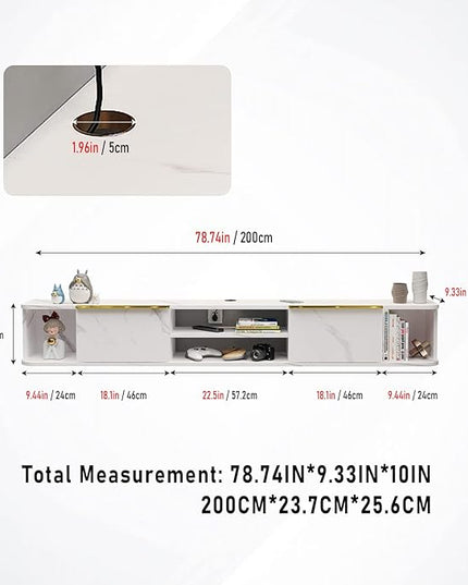 Pmnianhua Floating TV Stand with 2 Drawers,78'' Wall Mount TV Shelf,Floating Media Console,Floating Shelf for Under TV,Floating TV Console with Cabinets for Bedroom Living Room(White) - LeafyLoom
