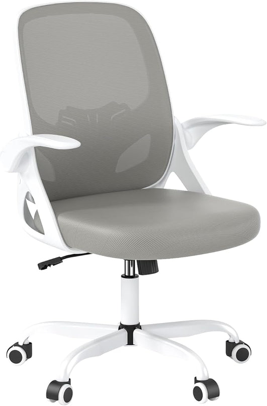 Office Desk Chair with Lumbar Support Ergonomic Mesh Office Chair with Wheels and Flip-up Armrests Adjustable Height Swivel Computer Chair for Home and Office (Grey) - LeafyLoom