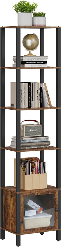 TUTOTAK 6 Tier Bookcase and Bookshelf, Narrow Book shelf with Door for Small Space, for Living Room, Office, Study, Entryway, Brown BS03BB006 - LeafyLoom