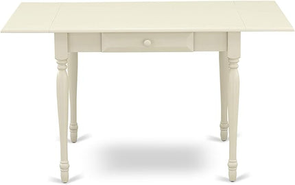 East West Furniture Monza 3 Piece Kitchen Set for Small Spaces Contains a Rectangle Room Table with Dropleaf and 2 Dining Chairs, 36x54 Inch, Linen White - LeafyLoom