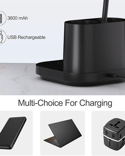 YOUKOYI LED Desk Lamps for Kids, Small Desk Lamps with Pen Holder, 3600mAh Battery Operated Desk Lamp 3Color Modes Stepless Dimming Cute Desk Lamp, Gooseneck Desk light for Home Office, Reading, Study - LeafyLoom