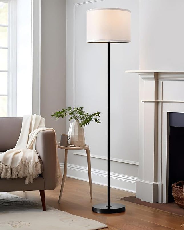 Oneach 61" Farmhouse Industrial Floor Lamp for Living Room Standing Floor Lamp Rustic Floor Lamps for Living Room Bedroom Tall Lamps with Rotary Switch for Bedroom with White Linen Lamp Shade - LeafyLoom
