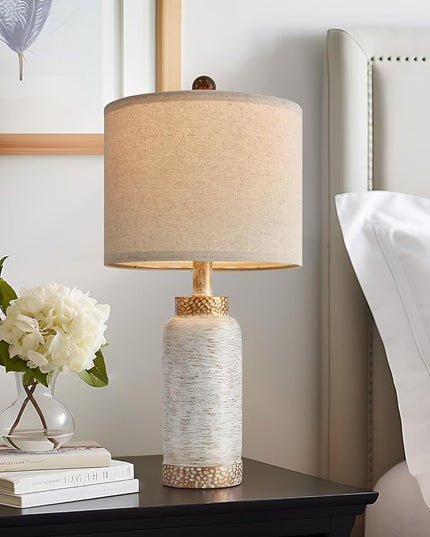 Table Lamp for Bedroom Living Room 20.25" Farmhouse Rustic Vintage Small Lamps Bedside Nightstand Light Home Office Desk Retro Mysterious East Style Deco (Antique White) - LeafyLoom