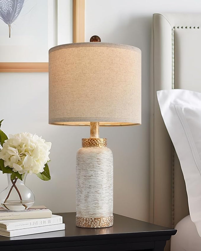 Table Lamp for Bedroom Living Room 20.25" Farmhouse Rustic Vintage Small Lamps Bedside Nightstand Light Home Office Desk Retro Mysterious East Style Deco (Antique White) - LeafyLoom
