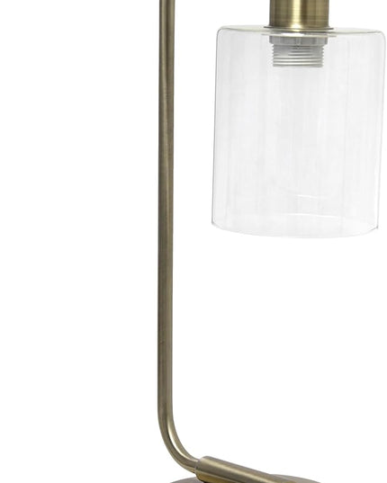 Simple Designs LD1036-ABS-LB 18.8" Industrial Bronson Antique Style Iron Lantern Desk Table Lamp with Glass Shade for Office, Living Room, Bedroom, Antique Brass, with Feit LED Bulb Included - LeafyLoom