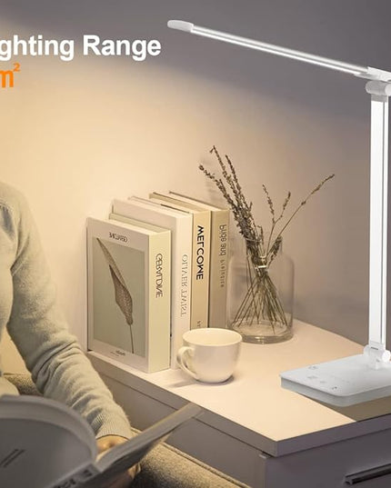 Desk Lamp Eye-Caring LED Table Lamp Dimmable Bedside Lamp with 2 USB Charging Ports and 10 Brightness Levels x 5 Colour Modes Touch Control Daylight Lamp for Office, Bedside, Reading- Auto Timer - LeafyLoom