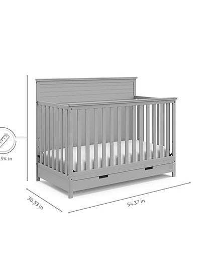 STORKCRAFT Homestead 5-in-1 Convertible Crib with Drawer (Pebble Gray) – GREENGUARD Gold Certified, Crib with Drawer Combo, includes Nursery Storage Drawer, Converts to Toddler Bed and Full-Size Bed - LeafyLoom