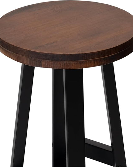 Walker Edison Rustic Distressed Solid Wood Round Dining Room Counter Top Bar Stool, 24 Inch, Mahogany - LeafyLoom