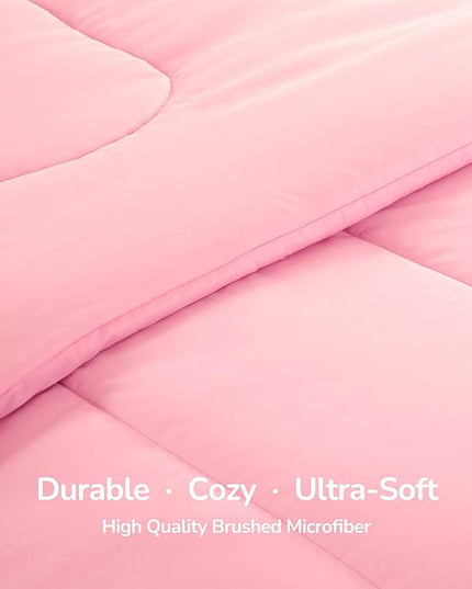 SLEEP ZONE Kids Bedding Comforter Set Full/Queen Size - Super Cute & Soft Kids Bedding 7 Pieces Set with Comforter, Sheet, Pillowcase & Sham (Ballet Pink Color) - LeafyLoom