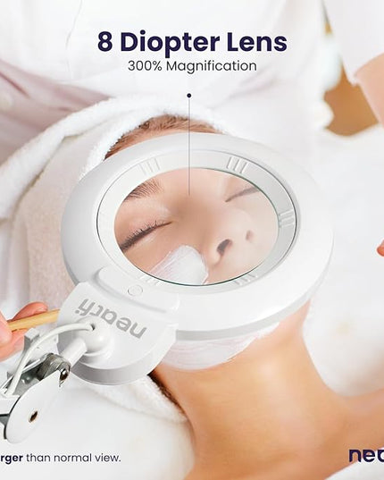 Neatfi (New Model) 1,200 Lumens Super LED Magnifying Lamp with Clamp, 8 Diopter, 5 Inches Wide Lens, Correlated Color Temperature Control, 12W, 120 Pcs SMD LED (White, 5 Inch Lens) - LeafyLoom