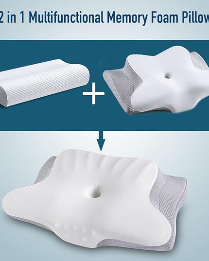 Cervical Neck Pillow Memory Foam Pillows Cooling Pillow for Neck Pain Relief, Ergonomic Orthopedic Neck Support Contour Bed Pillow for Side Back Stomach Sleepers with Washable Ice Silk Pillowcase - LeafyLoom