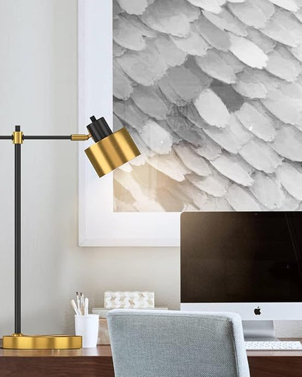 OYEARS 22.2“ Modern Industrial Desk Lamp for Reading LED Metal Table Lamp Light for Office Bedroom Study Room Living Room Nightstand Bedside Lamps Gold and Matte Black Accent Finish (Bulb Included) - LeafyLoom