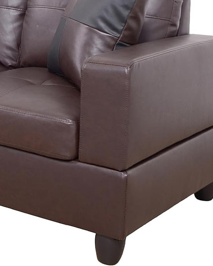 ROOMTEC Button L Shape 3 Piece Sectional Sofa Set, Upholstered Corner Couch with Storage Ottoman, Faux Leather Tufted Cushions, for Living Room, Apartment, 103inch, Deer Brown w/Right Chaise Lounge - LeafyLoom
