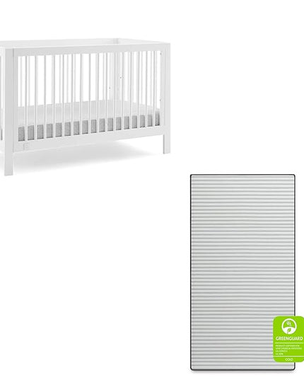 babyGap by Delta Children Charlie 6-in-1 Convertible Crib TrueSleep Crib and Toddler Mattress (Bundle), Bianca White - LeafyLoom