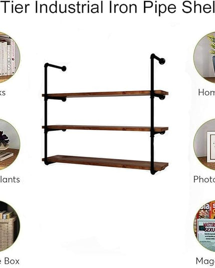 MUZIK 4 Tier Industrial Wall Mount Iron Pipe Shelf, Vintage Industrial Wall Mount Bookshelf Shelving Unit, DIY Open Bookshelf, Shelf Shelves, Kitchen Shelves, 2 Pack 40 Inch, 3/4 Pipe Nipple - LeafyLoom