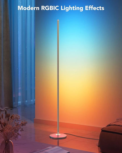 Govee RGBIC Floor Lamp, LED Corner Lamp Works with Alexa, Smart Modern Floor Lamp with Music Sync and 16 Million DIY Colors, Color Changing Standing Floor Lamp for Bedroom Living Room Silver Govee