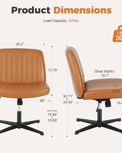 Sweetcrispy Cross Legged Office Chair, Criss Cross Chair Armless Wide Desk Chair No Wheels, Adjustable Swivel Home Office Vanity Chair - LeafyLoom