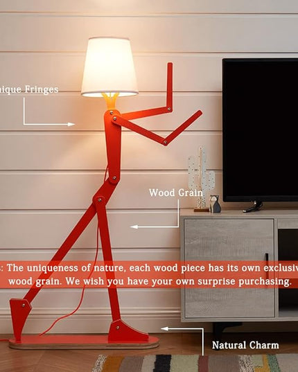 Cool Tall Floor Lamp for Bedroom & Living Room - Unique Corner Decorative Reading Standing Light Wood Creative Swing Arm Design Gift for Kids/Boys/Girls, Home, Farmhouse - Bulb Included - LeafyLoom