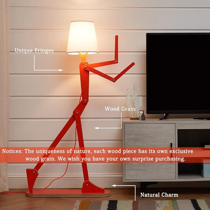Cool Tall Floor Lamp for Bedroom & Living Room - Unique Corner Decorative Reading Standing Light Wood Creative Swing Arm Design Gift for Kids/Boys/Girls, Home, Farmhouse - Bulb Included - LeafyLoom