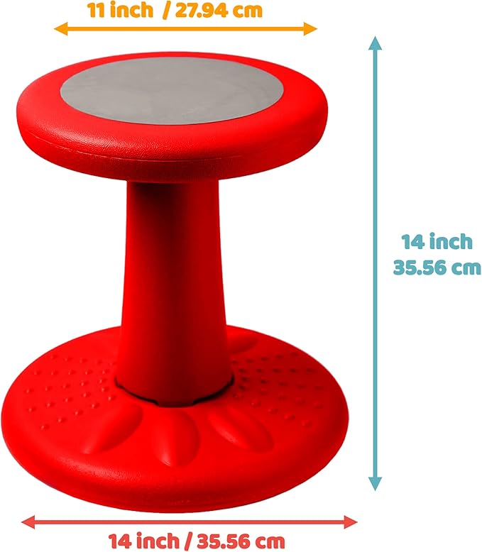 Studico ActiveChairs Kids Wobble Stool, Flexible Seating for Preschool & Elementary Classrooms. Improves Focus & Posture, Helps ADHA/ADD, Wiggle Seat, [Active Desk Chairs], 14" Stool, Ages 3-7, Red - LeafyLoom