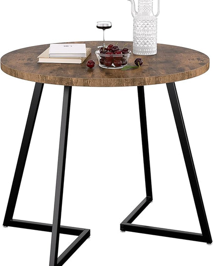 VECELO Round Dining Table with Steel Frame for 2-4 People, Space Saving for Home, Kitchen, Apartment, Antique Brown - LeafyLoom