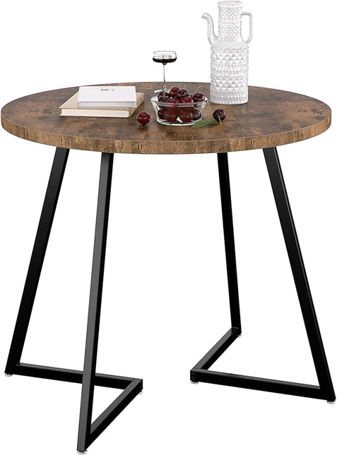 VECELO Round Dining Table with Steel Frame for 2-4 People, Space Saving for Home, Kitchen, Apartment, Antique Brown - LeafyLoom