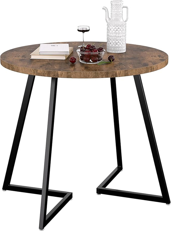 VECELO Round Dining Table with Steel Frame for 2-4 People, Space Saving for Home, Kitchen, Apartment, Antique Brown - LeafyLoom