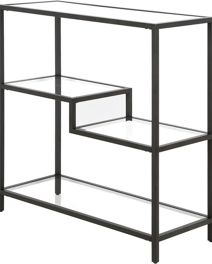 Henn&Hart 36" Tall Rectangular Bookcase in Blackened Bronze, for Home Office, Living Room - LeafyLoom