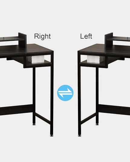 Computer Desk - 32 Inch Home Office Desk with Storage, Gaming Desk with Monitor Stand, Modern Simple Study Table, Adjustable Storage Space, Black - LeafyLoom