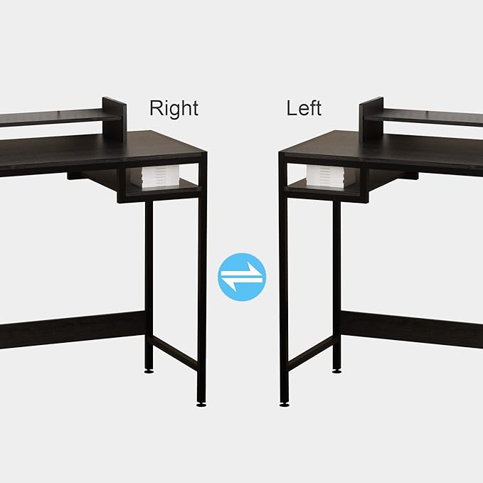 Computer Desk - 32 Inch Home Office Desk with Storage, Gaming Desk with Monitor Stand, Modern Simple Study Table, Adjustable Storage Space, Black - LeafyLoom
