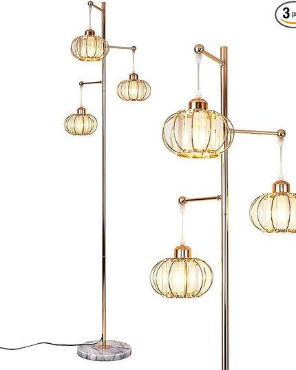 Hsyile KU300259 Industrial Style Crystal Tree Floor Lamp for Living Room,Bedroom,Office,Golden Floor Light,3 Lights - LeafyLoom