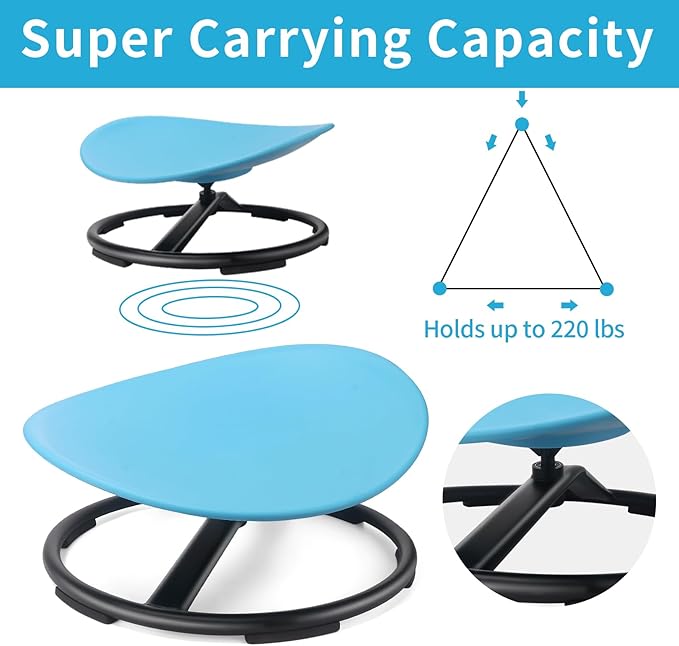 Kids Sensory Swivel Chair, Autism Sensory Chair, Spinning Chair for Autistic Kids, Small Space, Spin Seat, Metal Base, Non-Slip Design, Blue - LeafyLoom
