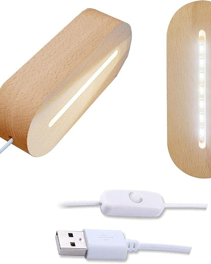 2Pack 6 inch Oval Wood Display Pedestal,Wooden Led Lights Display Base for Acrylic and Plexiglass,Wood Night LED Light Lamp Base - LeafyLoom