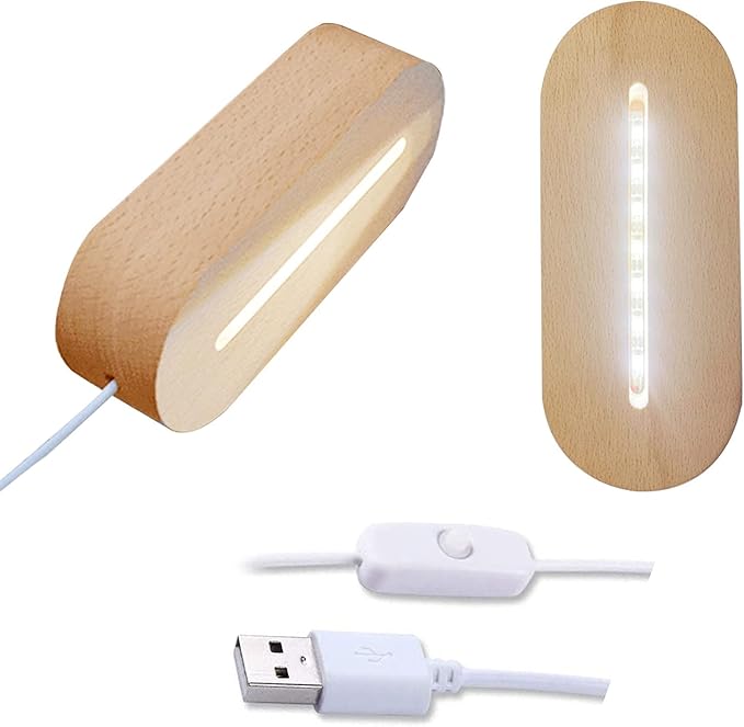 2Pack 6 inch Oval Wood Display Pedestal,Wooden Led Lights Display Base for Acrylic and Plexiglass,Wood Night LED Light Lamp Base - LeafyLoom
