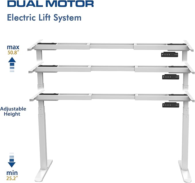 AIMEZO 71" W Standing Desk Frame, Dual Motor Electric Height Adjustable Sit Stand Desk Frame with 4 Memory Preset Button, USB Charging Port for Home Office (3 Tier Legs, White) - LeafyLoom
