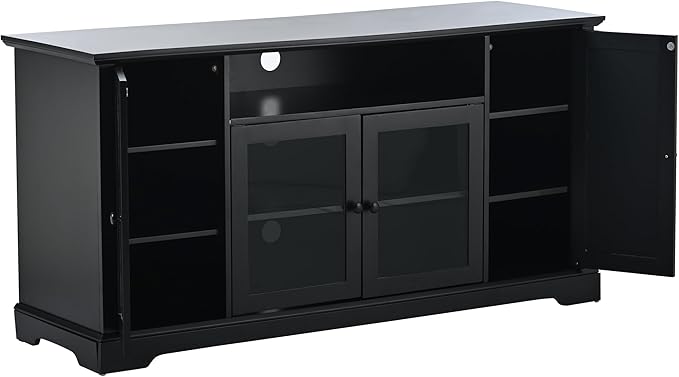 NicBex TV Stand for 65 Inch TV Modern TV Media Console Table with 2 Tempered Glass Doors Adjustable Panels,Entertainment Center with Storage for Living Room,59.8 Inch,Black - LeafyLoom