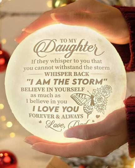 Fathers Day, Birthday Day Gifts For Daughter from Dad, Birthday Decorations Indoor, Anniversary, Mothers Day Gifts For Daughter From Dad, Father Daughter Gifts For Her, Engraved Moon Lamp Night Light - LeafyLoom